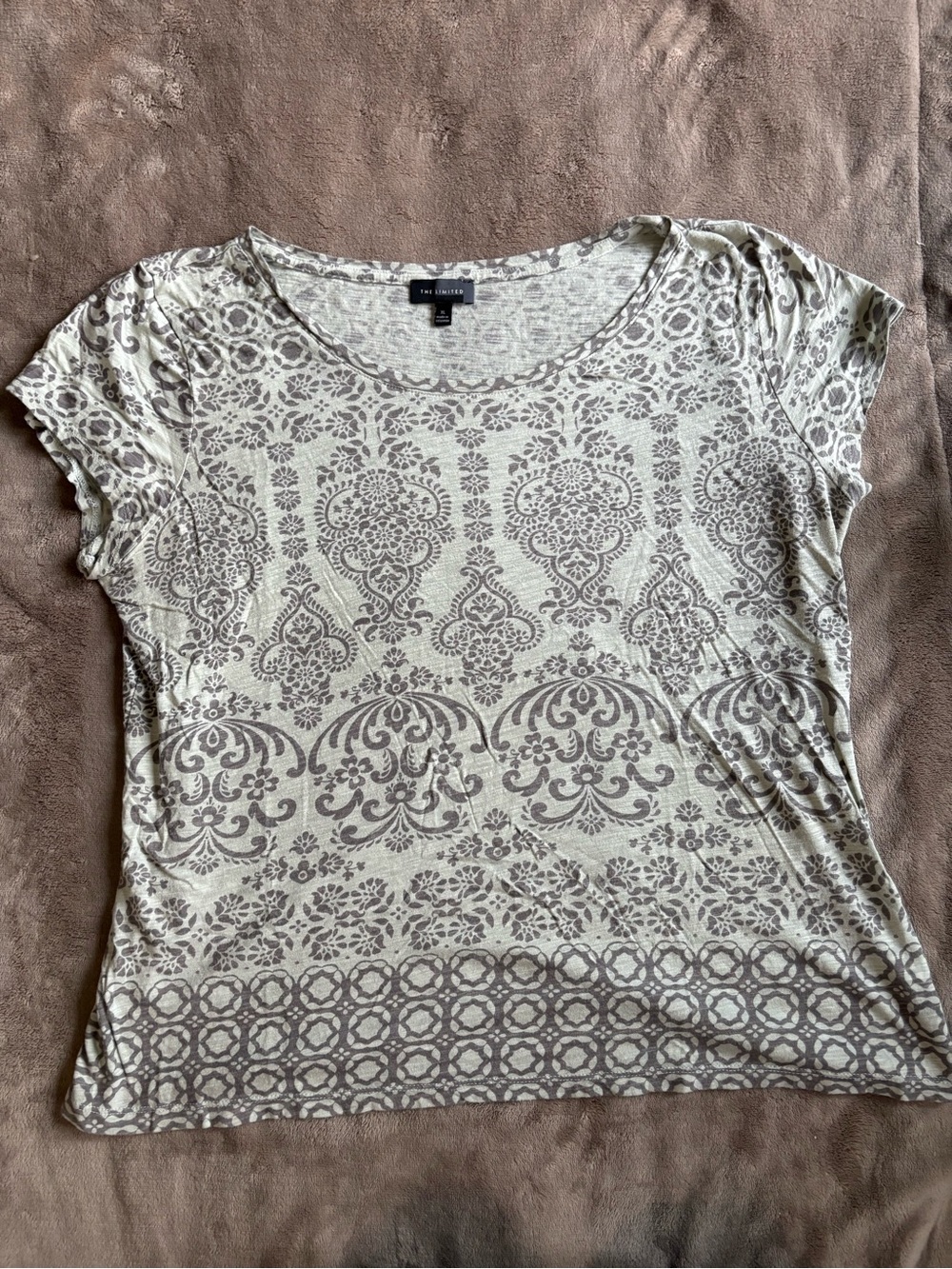 The Limited Scoop-Neck Short Sleeve Top with Gray Paisley Print